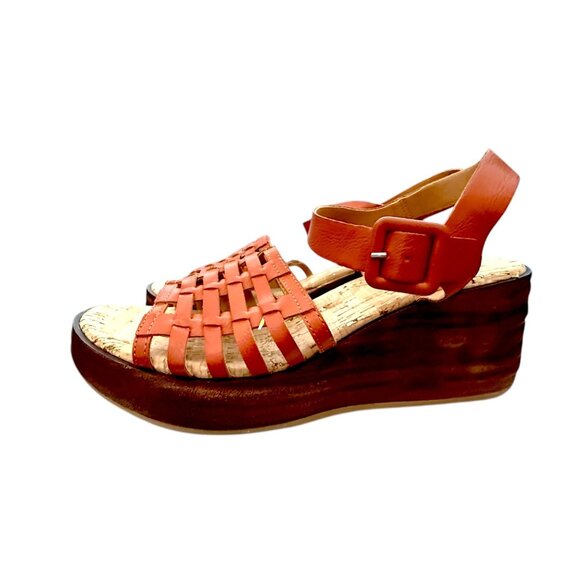 Korks Women Marley Woven Leather Platform Wedge Sandals Orange Brown 10 NWOB - Picture 3 of 8